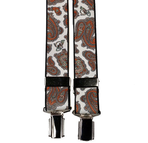Linen White Paisley Skinny Elastic Braces