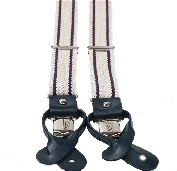 Linen White Striped Skinny Elastic Braces