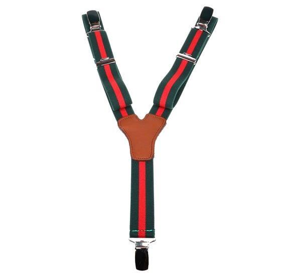 Dark Green and Red Stripes - Boys' Elastic Braces