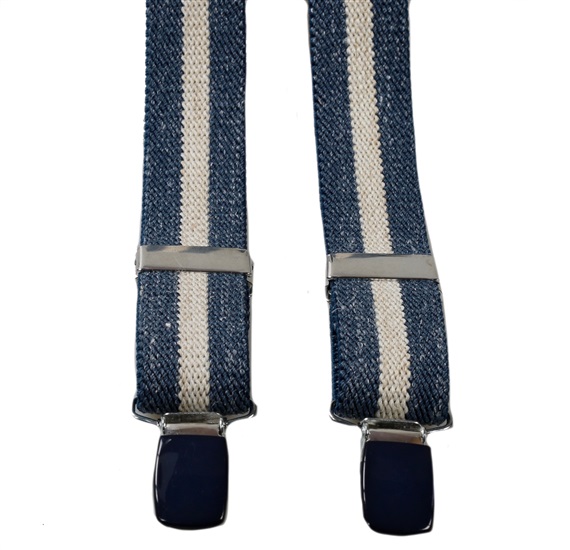 Denim Blue with Linen Stripe - Boys' Elastic Braces
