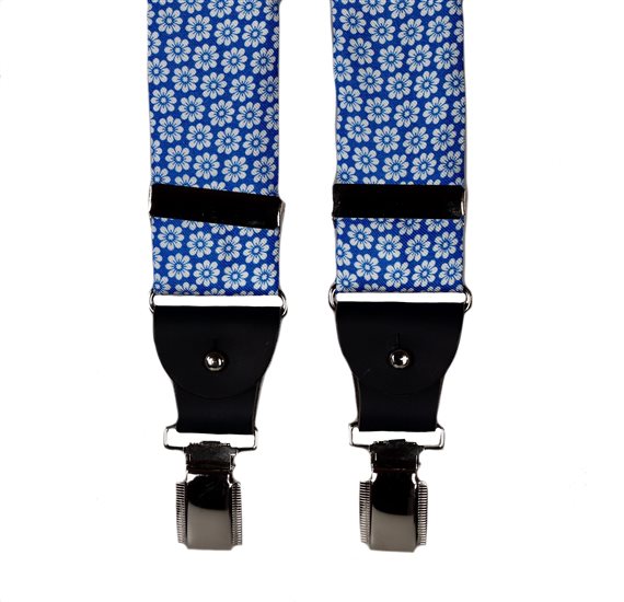 Royal Blue Natural Silk Elastic Braces with Flowers
