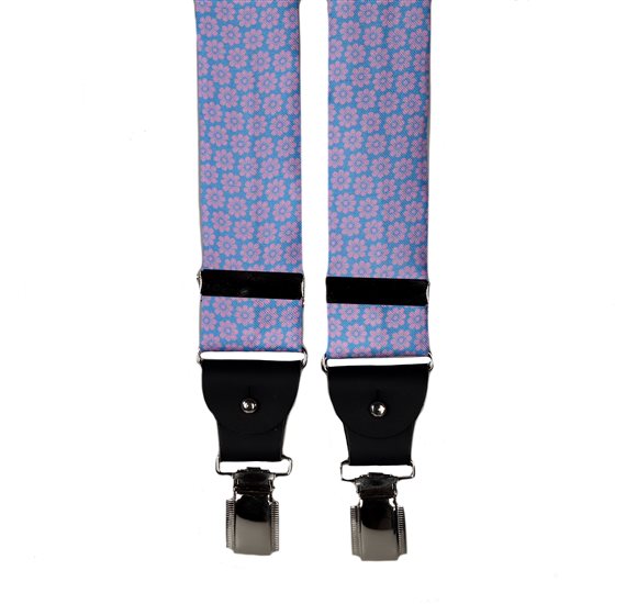 Royal Blue Natural Silk Elastic Braces with Pink Flowers