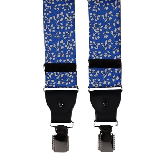 Blue Natural Silk Elastic Braces White Floral