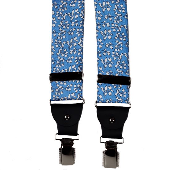 Royal Blue Natural Silk Elastic Braces White Floral
