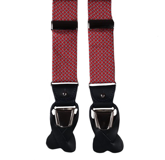 Red Natural Silk Elastic Braces with Grey Links