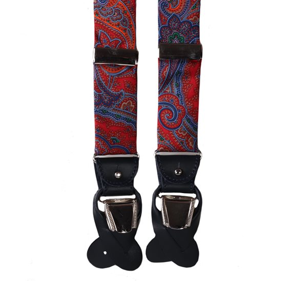 Red Natural Silk Elastic Braces Paisley