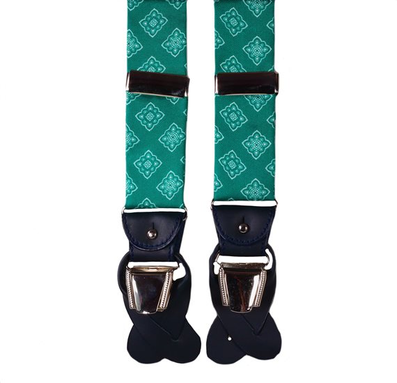 Green Natural Silk Elastic Braces with Design