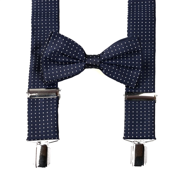 Dark Blue with White Dots Braces and Bow Tie