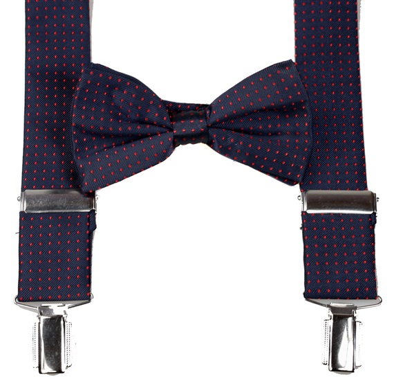Dark Blue with Red Dots Braces and Bow Tie