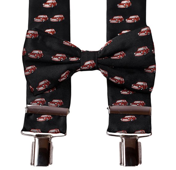 Black Elastic Braces and Bow Tie with Mini Cars