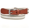 Boy's Beige Elastic Belt with Green Stripes