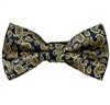 Blue Bow Tie and Pocket Square with Gold Paisley